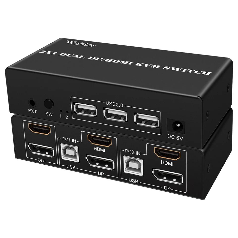   KVM ġ, 콺 Ű , Udisk, 4K HDMI + 8K DP, 2x1 Ȯ ÷, 2 PC Ǵ Ʈ , 3 USB